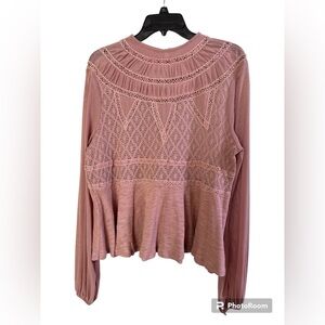 Free People Pink Pleated Smocked Blouse Size M